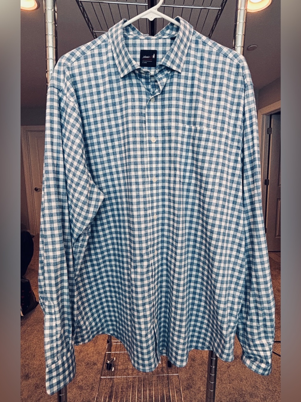 Johnnie-O Performance men’s Allworth blue white check long sleeve in Wake XL